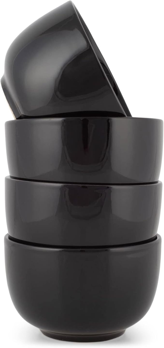 Elanze Designs Bistro Glossy Ceramic 4 inch Cute and Small Dessert Bowls Set of 4 - Perfect for Everyday uses from Snacks, Ice Cream, Candy and Treats, Black