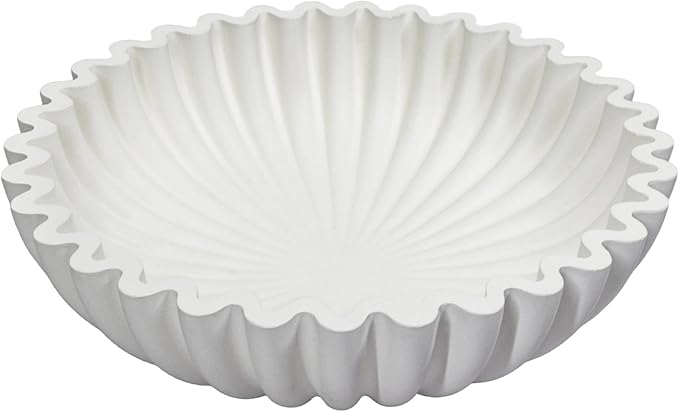 MAONAME Concrete Decorative Bowl, White Fruit Bowl for Kitchen Counter, Modern Handicraft Coffee Table Key Bowls, Large Scalloped Ruffle Bowls for Entryway, Home Decor