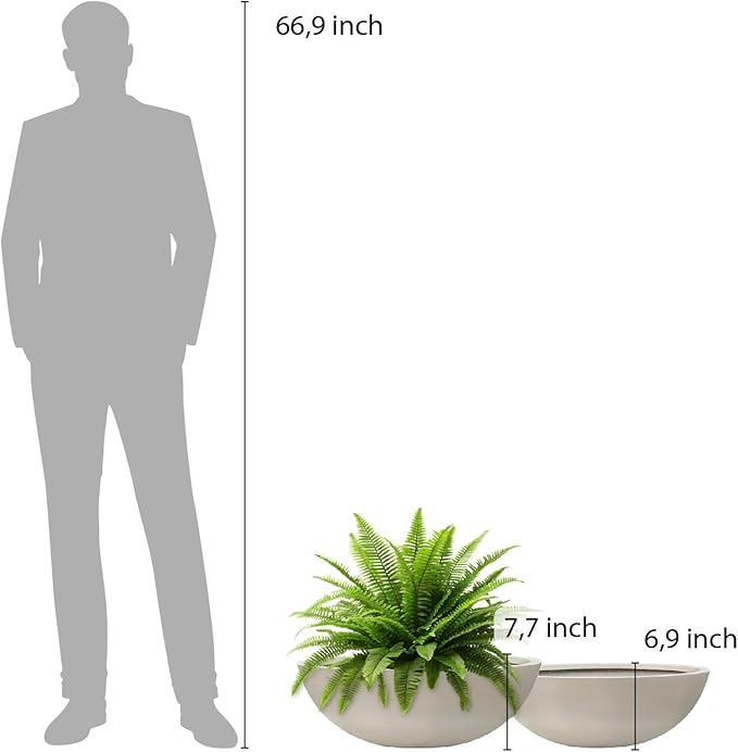 7.7" H x 22" D Round Bowl Fiberstone Planter for Succulent and Lotus with Drainage Hole, Smooth Finishes, Weather Resistant, Included 2 Extra Coco Mats (Taupe, 19.9" Pot Opening)