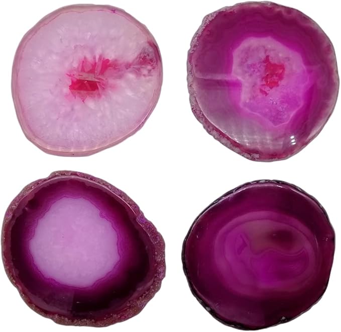 Pink Geode Drink Coasters Dyed 4-5" Set Agate Slice Large Gemstone Crystal Cup Mats for Coffee Table Wedding Creative Cards
