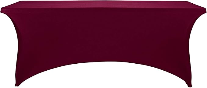 LZY Spandex Table Covers 6 Feet, Stretch/Fitted Table Covers for 6 Feet Folding Table, Rectangular Spandex Table Cloths for Wedding Party or Event (6FT-2PCS, Burgundy)