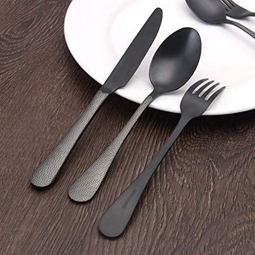 Matte Black Silverware Set, Satin Finish 20-Piece Stainless Steel Flatware Set - Image 5