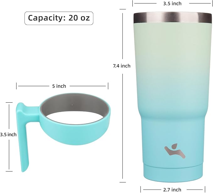 Konokyo 20 oz Tumbler with Handle and Straw, Insulated Travel Mug | Mint; - Image 4