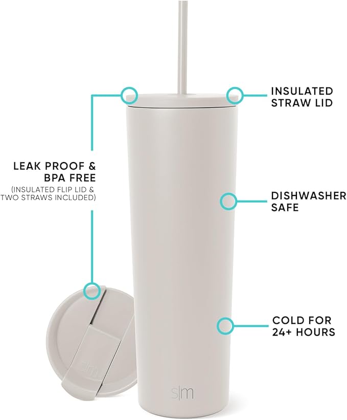 Simple Modern Iced Coffee Tumbler, Insulated | 28oz | Beige - Image 2