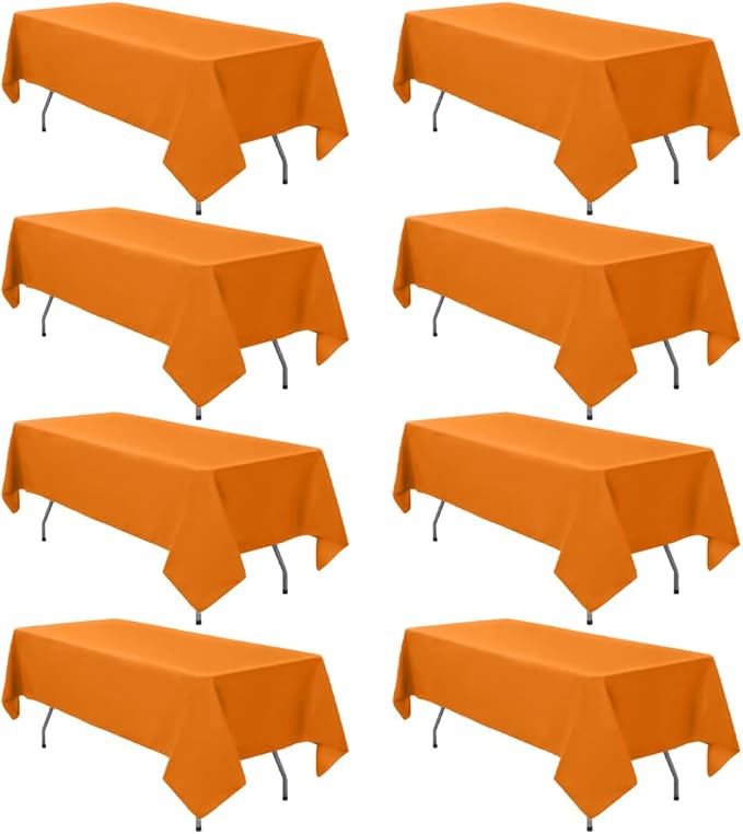 8 Pack Orange Tablecloth 60 x 102 Inch Rectangular Table Cloth for 6 Foot Rectangle Tables, Wrinkle Resistant Washable Rectangle Fabric Table Covers for Wedding Party Banquet Buffet and Camping