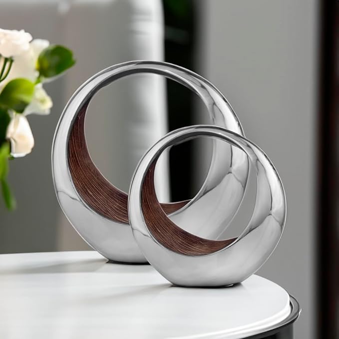 Modern Day Accents Anillo 2-Tone Decorative, Large, Aluminum, Tabletop, Accents, Décor, Bowl, Modern, Engagement Wedding Trays, Ring Display Stand, Key Holder L x 8" W x 16" H, Brown, Silver