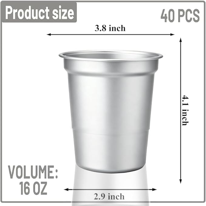 40 Pack 16oz Aluminum Cups Disposable Metal Cups 100% Recyclable & Reusable - Image 3