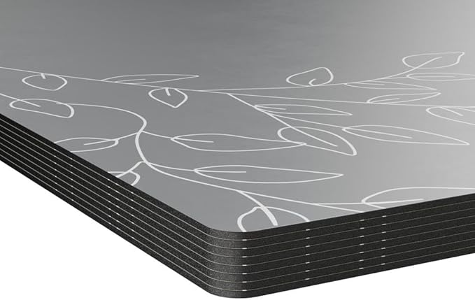 Royalty Art Dark Gray Boho Placemats, 4 Pc. Set, Non-Slip Cork Backed, Wipeable Heat Resistant Surface for Kitchen and Dining Table Protection, Cute Floral Pattern for Farmhouse or Rustic Decor