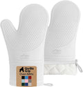 GORILLA GRIP BPA-Free Soft Silicone Oven Mitts, Heat Resistant and Waterproof Cooking Gloves, Thick Cotton Lining, Flexible Gripping for Baking Grilling, Kitchen Potholders Set of 2, 12.5x8.3, White