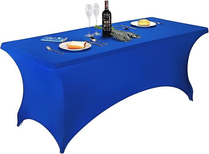 LZY Spandex Table Covers 6 Feet, Stretch/Fitted Table Covers for 6 Feet Folding Table, Rectangular Spandex Table Cloths for Wedding Party or Event (6FT-2PCS, Royal Blue)