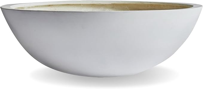 6.9" H x 19.7" D Round Bowl Fiberstone Planter for Succulent and Lotus with Drainage Hole, Smooth Finishes, Weather Resistant, Included 2 Extra Coco Mats (White, 17.9" Pot Opening)