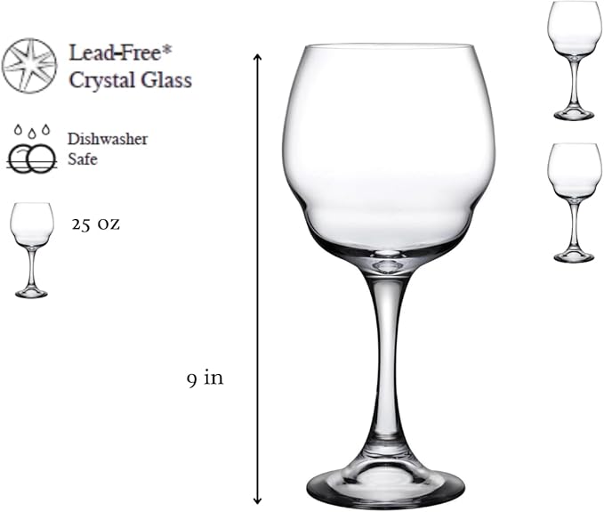 NUDE Red Wine Glasses Set of 2, Heads Up – Crystal Large Long Stem Red Wine Glasses with Double Curve Base, Handmade Lead-Free, 25 oz