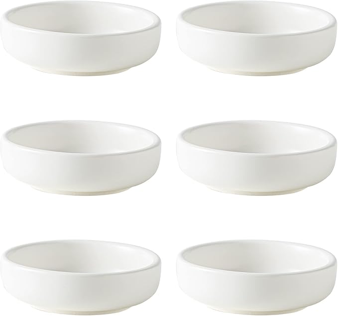 Dipping Bowls Set, Ceramic Sauce Dishes, 2 oz Soy Sauce Dish, Side Bowls, Small Bowls for BBQ, Condiments, Appetizer, Dessert, Sushi, Set of 6 (White)