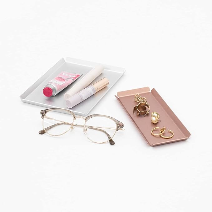 Aluminum Organizer Tray for Desk & Entryway - Minimalist Metal Catchall for Keys, Jewelry, Wallet | A7 Tall, Pink Gold | by PROGETTO2.70