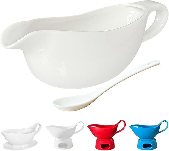 20 OZ Gravy Boat - White Meat Sauce Boat With Spoon - Perfect for Gravy, Sauces and Syrups, Salad Dressings, Creamer, Broth, and More Server