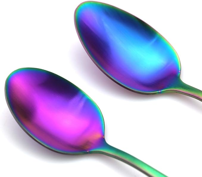 JASHII Modern Royal 5 Pcs Matte Rainbow 18/10 Stainless Steel Utensils Cutlery Dinnerware Set w/Drinking Straw, Knife Fork and Spoon Flatware Set for Wedding Festival Christmas Party Service for 1