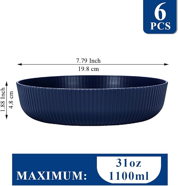 HOMQUEN Pasta Bowls Set of 6, 37oz Salad Bowls Blue Soup Bowls, Large Pasta - Image 2