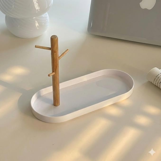 Shinpuru Key Tray & Key Bowl, Jewelry Tray with Wood 3-Tier Hanging Organizer - Multi-Functional Entryway Tray, Perfect for Key Bowl, Ring Holder, Jewelry Dish Organize (White Oval)
