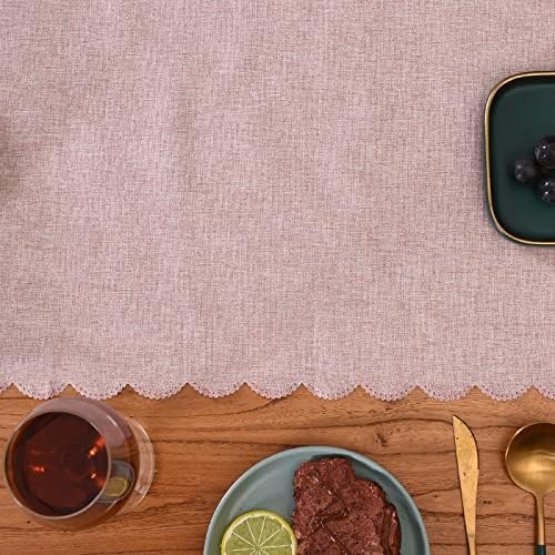 Pink Cotton Table Runner 13 x 72 in Long Farmhouse Scallop Style | Dresser - Image 4