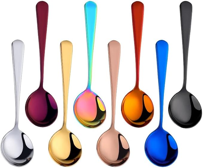 Broth Round Spoon Set, 8-Piece Reusable Stainless Steel Dinner Table Cereal - Image 2