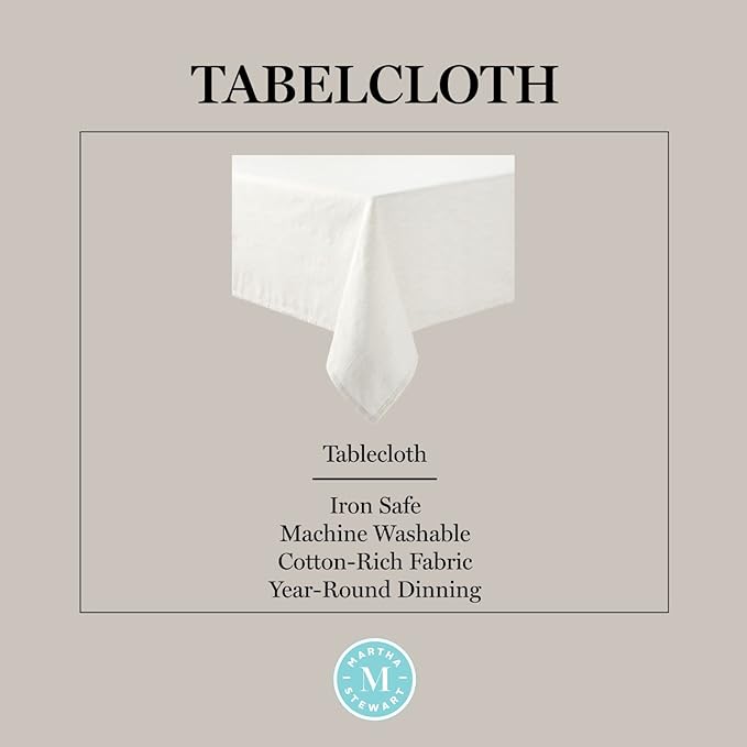 Martha Stewart Honeycomb Polyester Cotton Rectangle Tablecloth, 60"x102", Natural