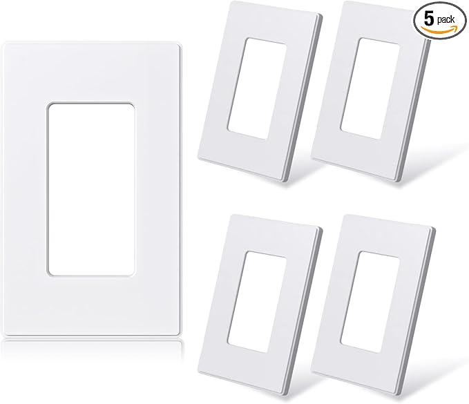 ELEGRP Matte White 1-Gang Screwless Decorative Wall Plates, Standard Size Unbreakable Thermoplastic Faceplate Cover for Decorator Receptacle Outlet Switch, UL Listed (5 Pack)