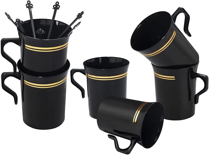 Nervure 60 Pack Black Plastic Coffee Mugs - Image 3