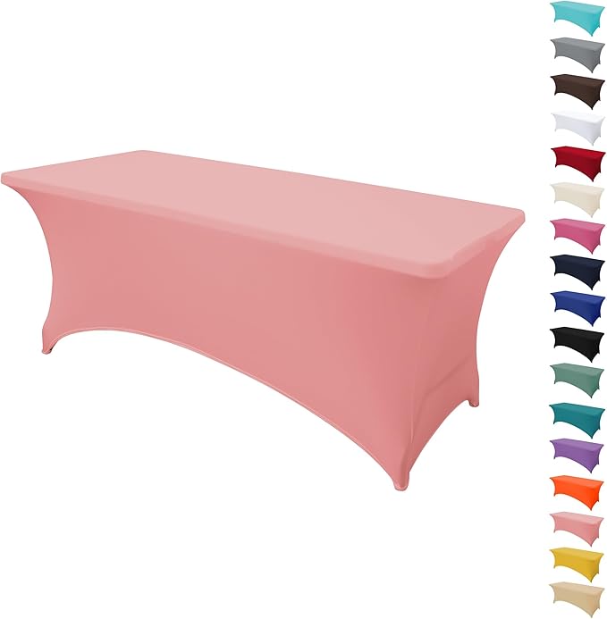 6FT Table Cloth for Rectangular Fitted Events Stretch Pink Table Covers Washable Spandex Tablecloth Protector for Party, Wedding, Cocktail, Banquet, Festival