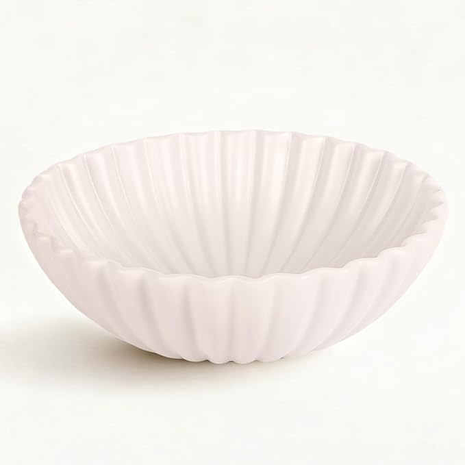 Large White Fluted Decorative Bowl – Modern Ruffle Bowl for Living Room, Kitchen, Entryway & Coffee Table Décor | Functional Decorative Bowl for Keys, Fruit, Storage for Home
