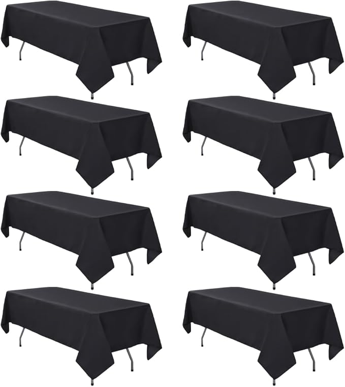 8 Pack Black Tablecloths 60 x 84 Inch Rectangular Table Cloth for 4 Foot Rectangle Tables, Wrinkle Resistant Washable Rectangle Fabric Table Covers for Wedding Party Banquet Buffet and Camping