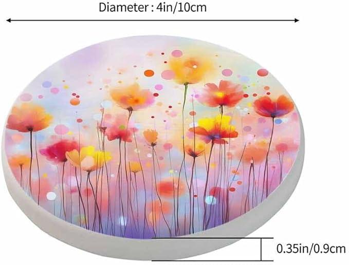 Watercolor Floral Coasters for Drinks Office Coffee Table Spring Flowers Soft Color Purple Pink Poppy Bloom Living Room Decor Set of 2 for Cold Drinks Wine Mugs and Cups 4 Inch