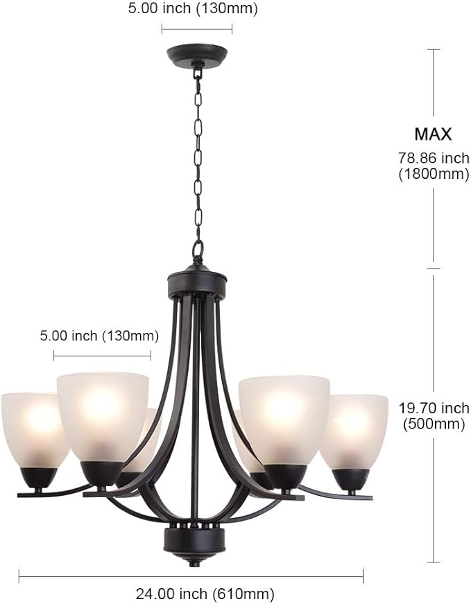 VINLUZ Contemporary Chandeliers 6 Light Black Modern Pendant Light Rustic Vintage Dining Room Lighting Fixtures Hanging, Flush Mount Ceiling Light for Bedroom Living Room