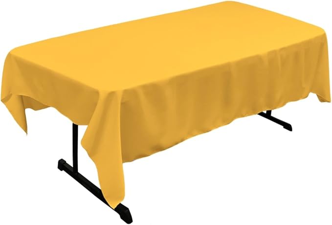 LA Linen Polyester Poplin Washable Rectangular Tablecloth, Stain and Wrinkle Resistant Table Cover 60x102, Fabric Table Cloth for Dinning, Kitchen, Party, Holiday 60 by 102-Inch, Yellow Dark