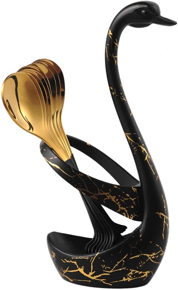 AnSaw Black Swan Base With 10-Pcs Mini Leaf Coffee Spoon Holder Set - Image 5