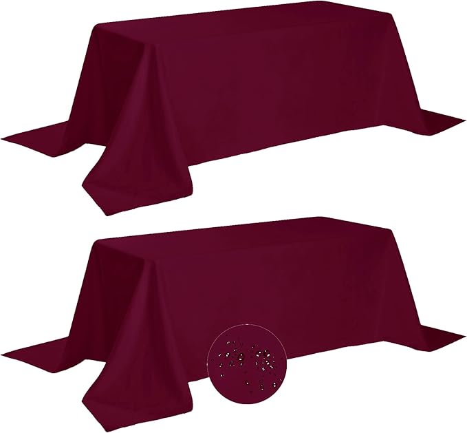Fokitut 2 Pack Waterproof Rectangle Tablecloth, 90x156 Inch,Stain Resistant and Wrinkle Polyester Table Cloth, Fabric Table Cover for Kitchen Dining, Wedding, Party, Holiday Dinner-Burgundy