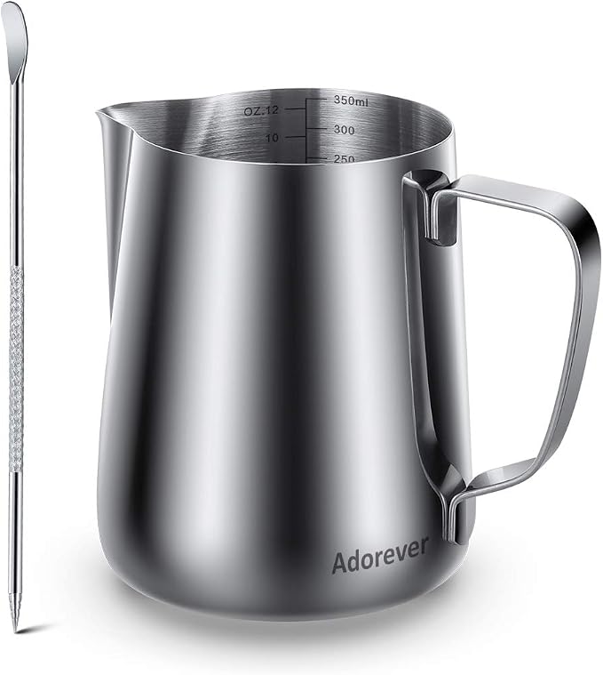 Milk Frothing Pitcher, Thicker Version 350ml 12oz Steaming Pitchers Stainless by Adorever