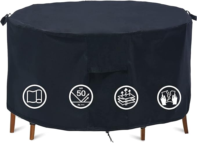 Round Patio Furniture Covers - 96" Dia Waterproof Table & Fire Pit Cover - Anti-Fading for Outdoor Dining Set