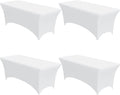 4-Pack White Spandex Tablecloths – 96"x30"x30" Stretch Fitted Table Covers for 8ft Rectangle Folding Tables, Wrinkle-Resistant Tablecloth for Wedding, Banquet & Outdoor Events