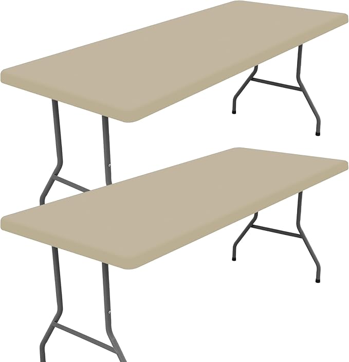 Spandex 8 Foot Rectangle Table Cloth 2 Pack, Elastic Fitted Tablecloths for Picnic, Stretch Washable Patio Table Cover for Outdoor, Camping, Banquet and Parties (Taupe, 30"x96")