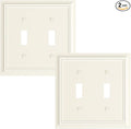 2-Pack Double Toggle Light Switch Cover Plate, Durable Natural Bamboo Fiber Decorative Switch Plate Covers, Light Almond 2 Gang Wall Plate, Corrosion Resistant