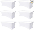 Spandex Table Cloths for 8 Foot Rectangle Tables-6 Pack Fitted Stretch White Table Covers-Elastic Folding Tablecloths for Party, Vendor Booth Display, Banquet Buffet Event, Craft Trade Show