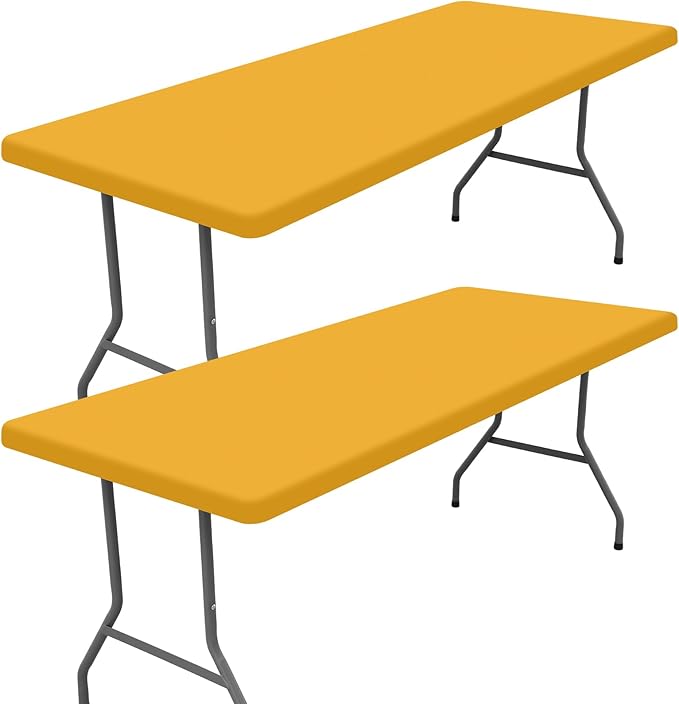 Spandex 4 Foot Rectangle Table Cloth 2 Pack, Elastic Fitted Tablecloths for Picnic, Stretch Washable Patio Table Cover for Outdoor, Camping, Banquet and Parties (Mustard Yellow, 30"x48")