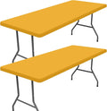 Spandex 6 Foot Rectangle Table Cloth 2 Pack, Elastic Fitted Tablecloths for Picnic, Stretch Washable Patio Table Cover for Outdoor, Camping, Banquet and Parties (Mustard Yellow, 30"x72")