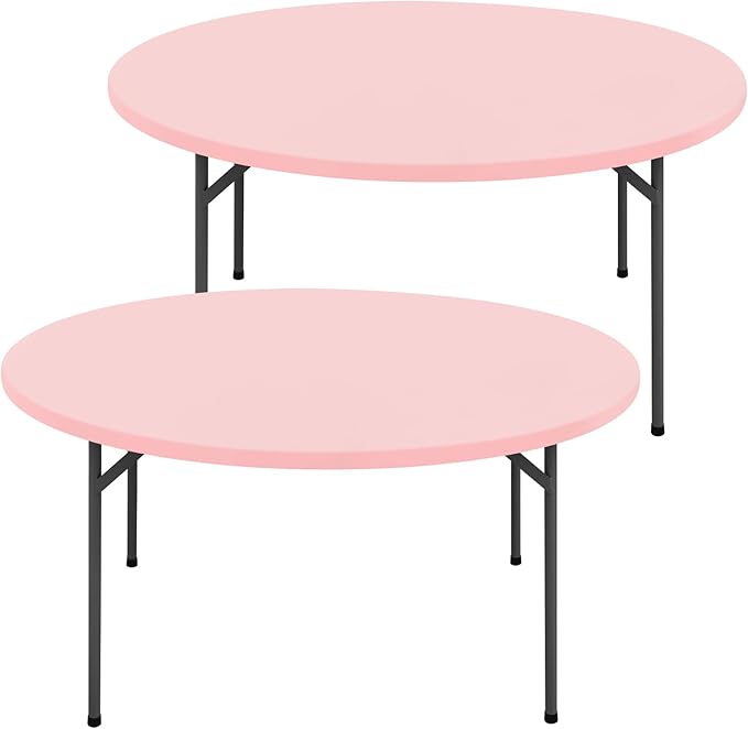 Round Spandex Tablecloth 2 Pack, Elastic Fitted Waterproof Tablecloths for 57"-68" Tables, Stretch Washable Picnic Table Cover for Camping, Dining, Indoor and Outdoor, Pink