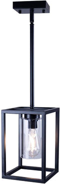 XILICON 1Light Foyer Chandelier Black Farmhouse Light Fixture Dining Room Lighting Fixtures Hanging Ceiling Lighting for Foyer Entryway with Glass Shade Adjustable