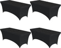 4-Pack Black Spandex Tablecloths – 96"x30"x30" Stretch Fitted Table Covers for 8ft Rectangle Folding Tables, Wrinkle-Resistant Tablecloth for Wedding, Banquet & Outdoor Events