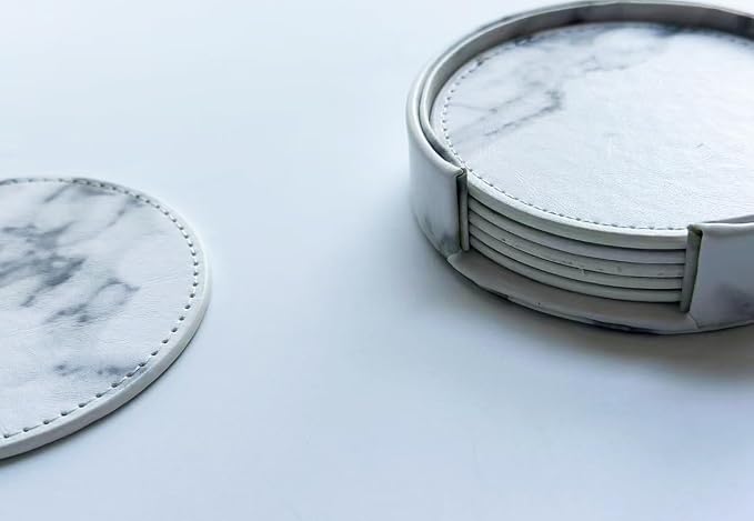 Set of 6 Leather Coasters, Round Coasters - Image 3
