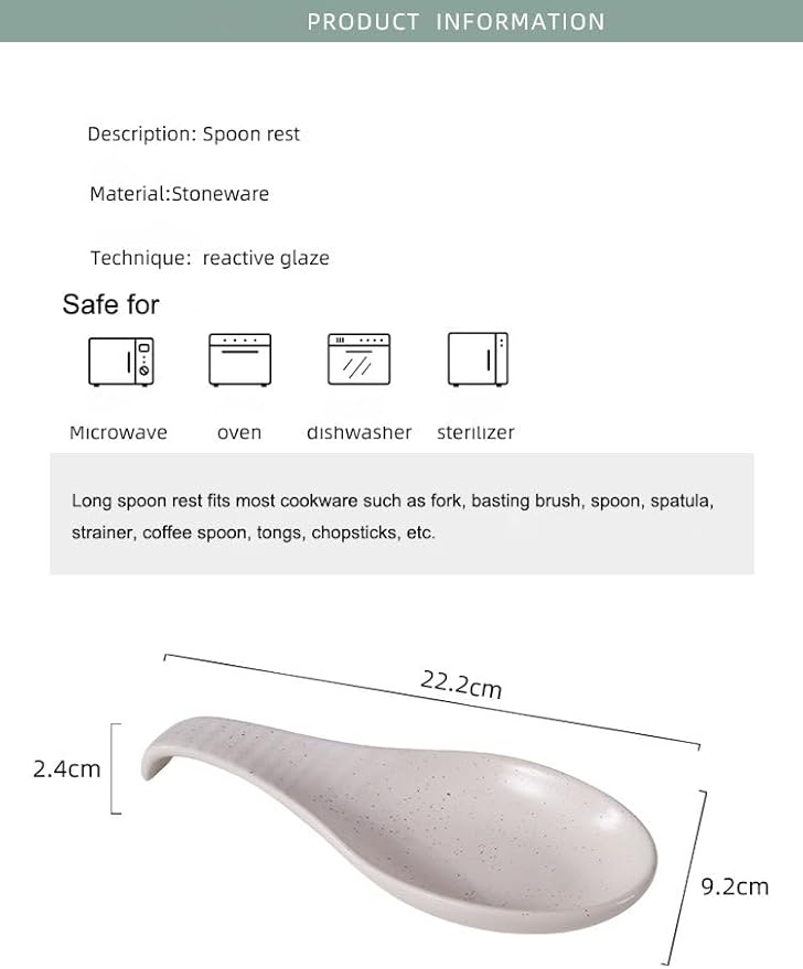 Ceramic Spoon Rest for Stove Top, 9 In, Large Spoon Holder for Kitchen Counter, Farmhouse Porcelain Utensil Rest for Thankgiving Christmas Gift, Dishwasher Safe, Heat-Resistant, Gray Pitting (1 PC)
