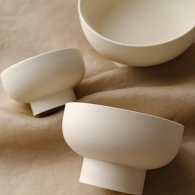 WENSHUO High-foot Deep Fruit Bowl, Ceramic Pedestal Decorative Bowl, Round Bowl for Salad, 5.5" Small Size, Matte Crème (Matte Crème, 5.5")