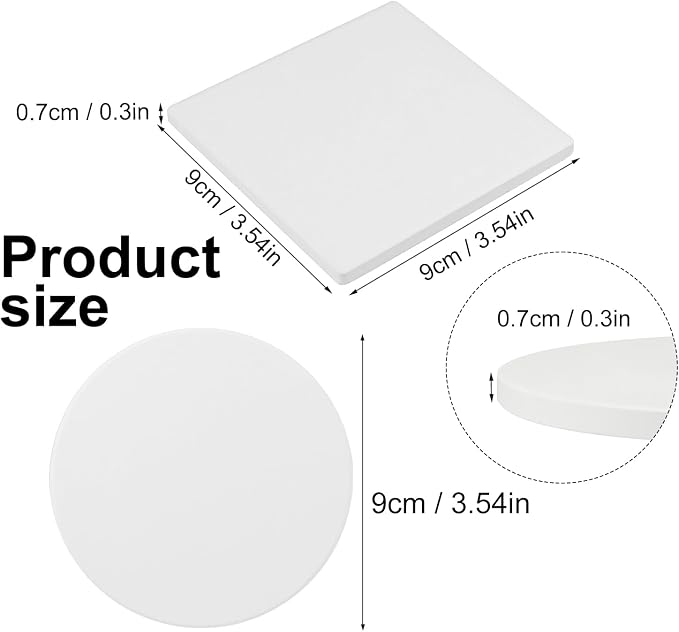 GNIEMCKIN 50 Pieces 3.54 Inch Round and Square Blank Ceramic Coasters, Unglazed - Image 2